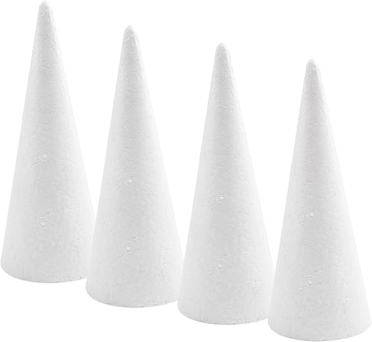 Crafjie Foam Cones for DIY Arts and Crafts (4.1 x 13.6 in, 4 Pack), White Polystyrene Christmas Tree Foam Cones Craft Supplies, for DIY Home Craft Project, Christmas Tree, Table Centerpiece