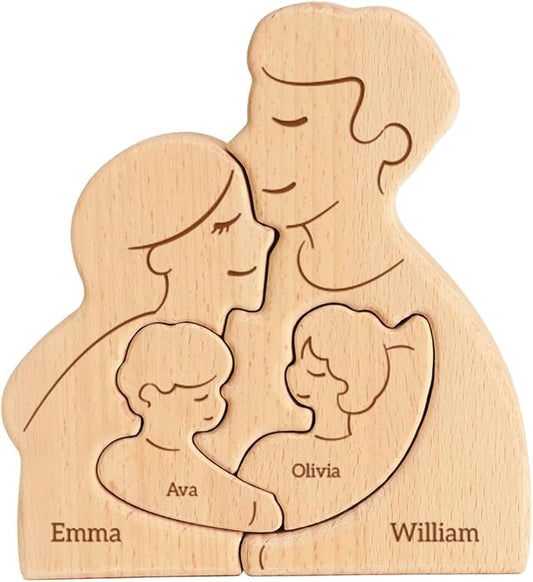 Wooden Family Puzzle, Personalized Puzzles with 2–5 Names, Fathers Day Mothers Day Birthday Gifts for Women Men, Customized Home Decor Housewarming Gifts for Parents Couple Friends