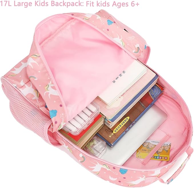 FlowFly Kids Backpack for Toddler Boys Girls, Simple Lightweight Bookbag for Daycare Kindergarten Elementary School Travel, Small Modern Bag (Large, Unicorn)