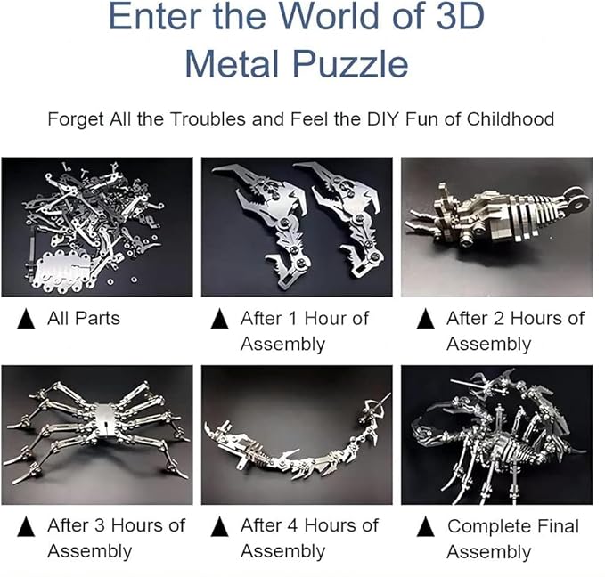 3D Metal Model Kits, Mechanical Scorpion King 3D Metal Puzzle,Steel Warcraft Collection DIY Animal Brain Teasers Simple 3D Puzzles Home Decor Art Craft Gifts Toys for Adult Teens