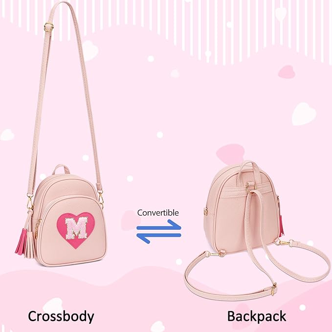 Girls Initial Mini Backpack Gifts for Kid Toddler Little Girl Teen Small Cute Heart Backpack Purse Preschool Kindergarten Bookbag，Pink-M