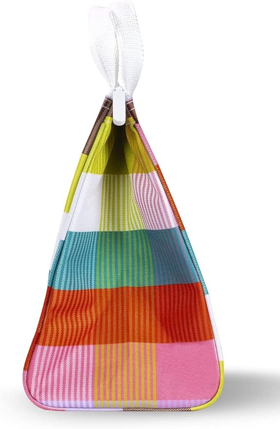 Kate Spade New York Portable Soft Cooler Lunch Bag with Silver Insulated Interior Lining and Storage Pocket, Rainbow Plaid
