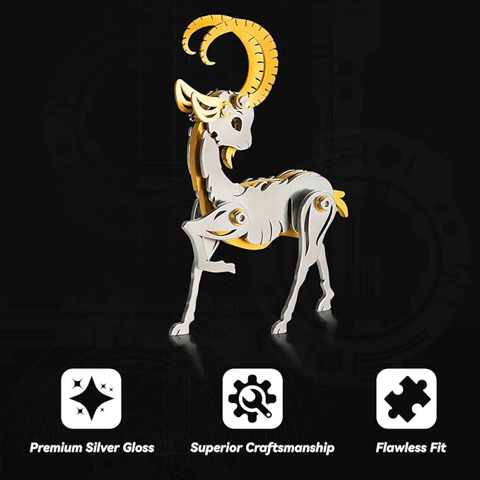 3D Metal Puzzles for Adults, Metal Model Kits for Adults, Gold Sheep Mechanical 3D Puzzle Stainless Steel for Men Women Home Decor Art Craft Gifts Toys(Zodiac Sign).