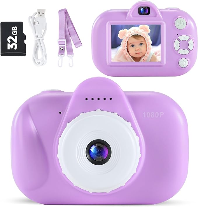 Kids Camera Digital Camera for Girls Age 3-8, 1080P Toddler Camera for Kids with 32GB SD Card, Toddler Girls Toys Age 6-8, Girl Toys for Ages 5-7