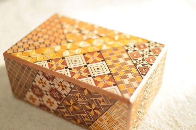 Wooden Secret Puzzle Box, 4 Sun 4 Steps, Japan Made, with Original Gift Box