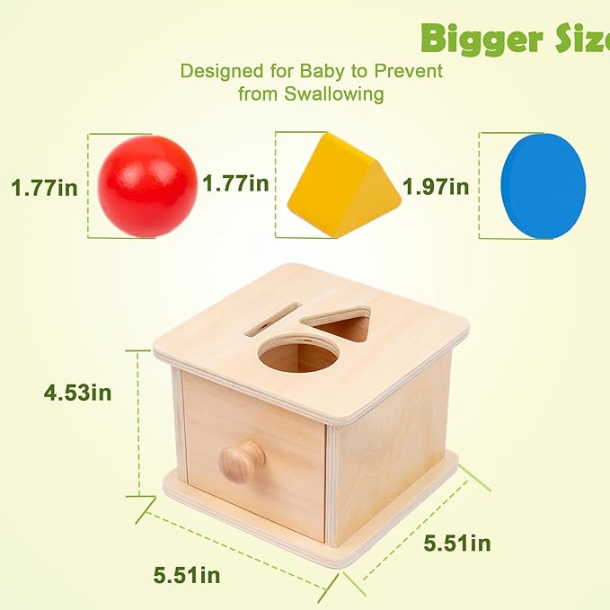 Adena Montessori Coin Box,3 in 1 Object Permanence Box Toys for 1 Year Old Baby Coins,Wooden Montessori Ball Drop Toys Developmental Toys for 6-12 Month Infant Toys,Triangle Ball Round Shapes