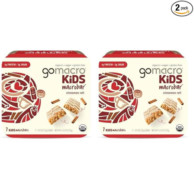 GoMacro Kids MacroBar Organic Vegan Snack Bars - Cinnamon Roll (0.90 Ounce Bars, 7 Count) (Pack of 2)