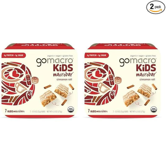GoMacro Kids MacroBar Organic Vegan Snack Bars - Cinnamon Roll (0.90 Ounce Bars, 7 Count) (Pack of 2)