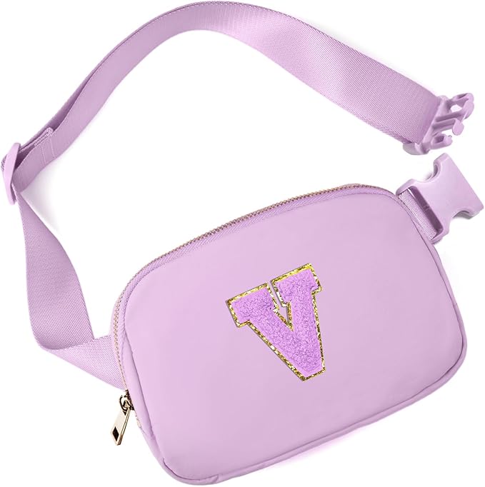 Gitus Gifts for 8 9 10 11 12 Year Old Girls Belt Bag Fanny Pack Crossbody Bags with Initial Letter Patch Cute Stuff Birthday Gifts for Teen Girls Women Personalized Trend Stuff (Lavender-V)
