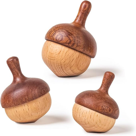 Wooden Spinning Tops Montessori Toy | 3 Pcs Handcrafted Tops for Kids 3+, Smooth & Safe, Gift-Ready | DadCarved