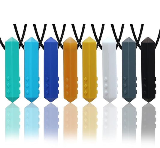 Chewy Necklace Sensory Boys and Girls, 8 Pack Sensory Chew Necklaces for Kids with Autism, ADHD, SPD, Anxiety, Teething, Silicone Oral Motor Therapy Tools Reduce Adults Chewing, Biting