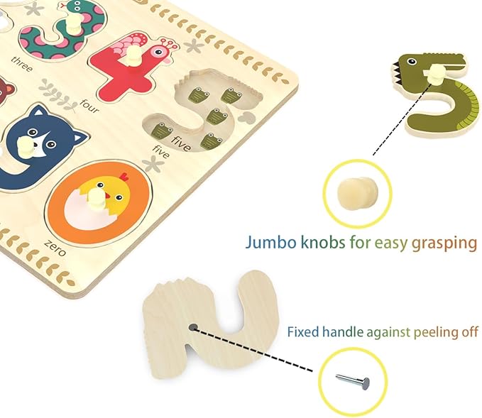 Puzzles for Toddlers 2-4, Wooden Puzzle for Toddlers, Wood Peg Puzzle for Preschool Kids, Number Learning Puzzles Baby Board Toys, 1 2 3 Shape Knob Puzzle for Girls Boys 18Months and Up