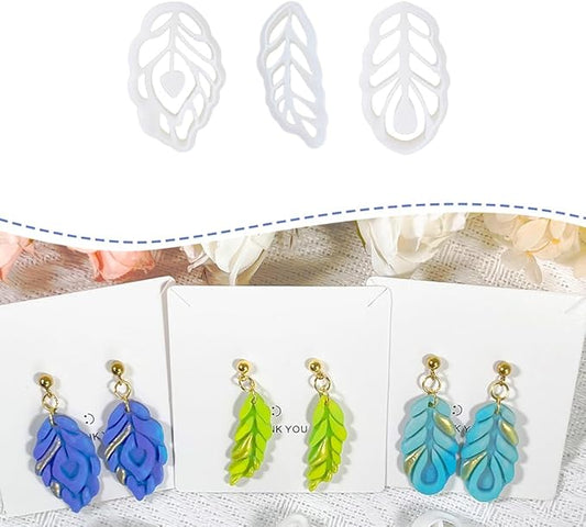 Polymer Clay Cutters Feather Leaf Set – 3PCS Boho Clay Earring Cutters for Polymer Clay Jewelry, Hollow Leaf Clay Cutters Shapes and Tools for DIY Earrings and Crafts