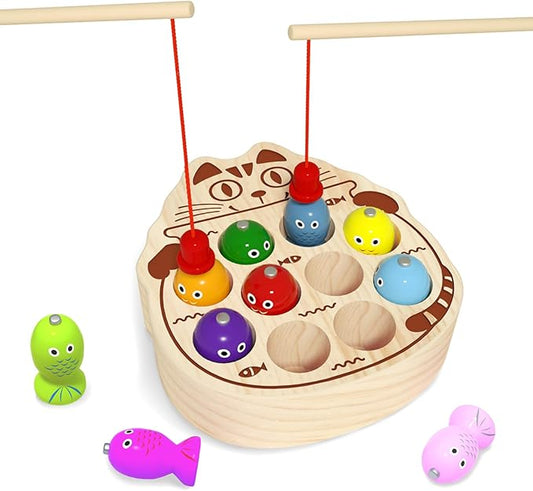 Wooden Magnetic Fishing Game for Toddlers 1-3, Montessori Sensory Busy Board Fine Motor Skills Toys for 1 2 3 Years Old Boys Girls