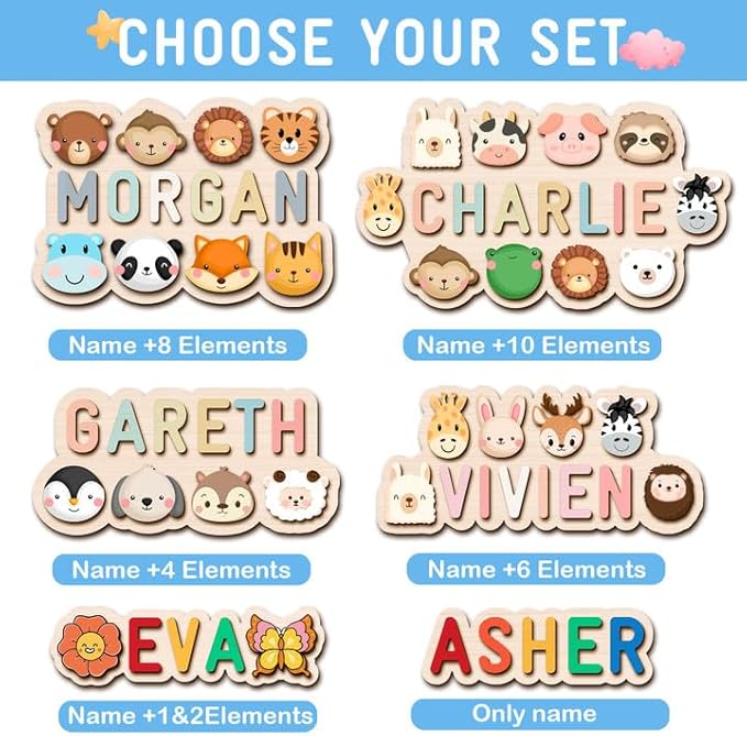 Personalized Name Puzzle - Custom Wooden Puzzle for Toddlers 1-3 - Unique Baby Shower, Christmas & 1st Birthday Gift for Boys and Girls - Keepsake Montessori Toy (Wave)