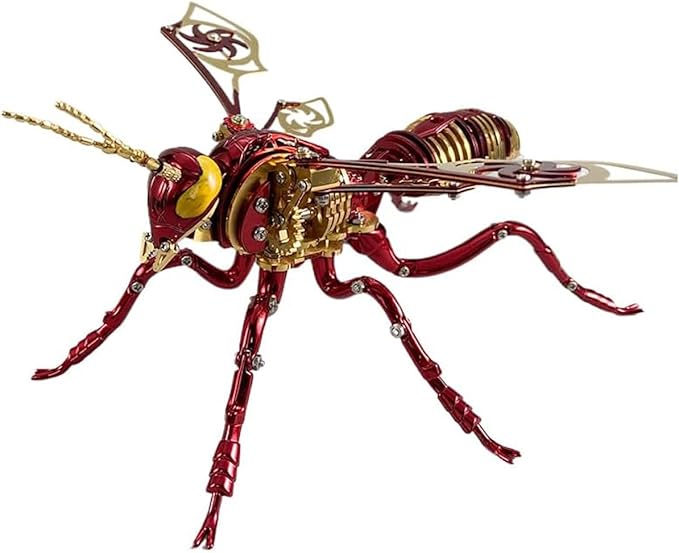 3D Metal Wasp Puzzles for Adults Model Kits Mechanical Puzzle Building Blocks, Difficult DIY for Assembly Gifts for Men (Red+Gold)