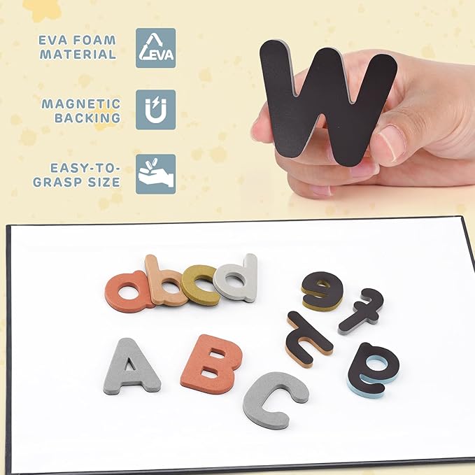 Joyreal Magnetic Alphabet Letters with Magnet Board, Neutral Magnetic Letters for Fridge & Classroom, Foam ABC Magnets for Toddlers Learning, Preschool Educational Toys Gift
