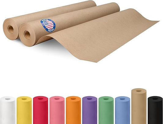 Brown Kraft Paper Roll 24" x 2160" (180 feet), Pack of 2 - USA-Made Brown Packing Paper 30lb Thickness for Moving, Shipping, Crafts/Arts - 100% Recycled Natural Wrapping Material by IDL Packaging