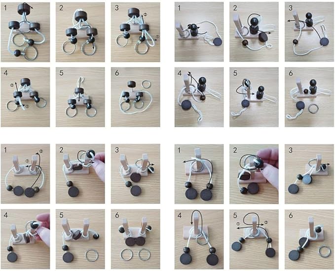 Brain Teaser Puzzle Wooden Threading Rope Loop Puzzle Luban Lock Brain Teaser Game Adult Kids Toy Puzzles for Adults (16)