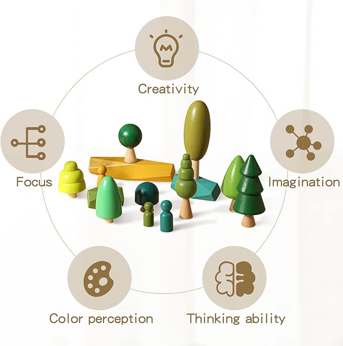 Wooden Tree Toy with Stacking Blocks for Toddlers Wood Peg Dolls and Balancing Stones for Home Decrocation Wooden Montessori Toys for Boys Girls Mini Trees Ornaments for Home Decor Accessories