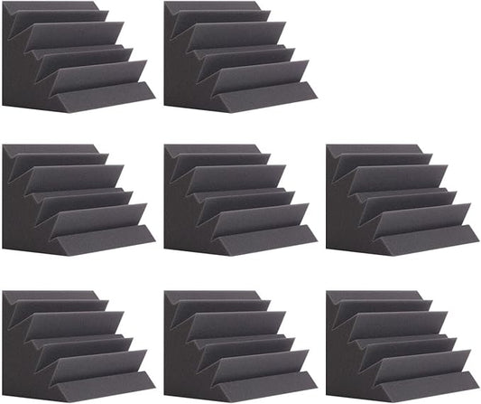 8 Pack - Bass Traps Acoustic Foam Corner, 8''x8''x12'' Black Bass Traps Corner Studio Foam, High Density and Fire-Proof Bass Traps Acoustic Panels Recording Studio Acoustical Treatments