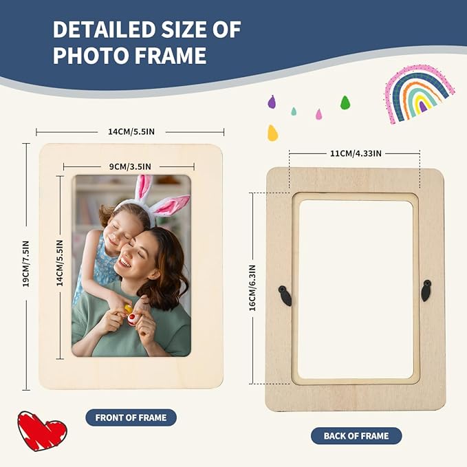 Picture Frame Painting Craft Kit for 4 * 6 Photo,10Pcs DIY Unfinished Wooden Picture Frames with 12Pcs Painting Color Pen 4 Sheets Crystal Diamond Stickers for DIY Craft