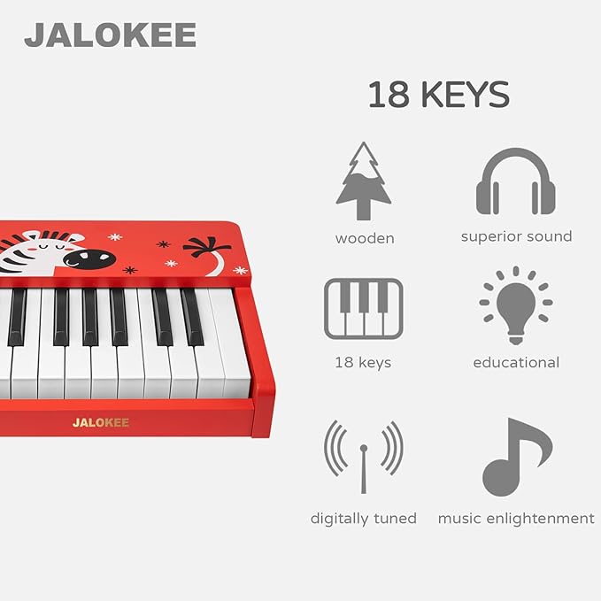 Kids Piano Keyboard, 18 Keys Digital Piano for Kids, Mini Music Educational Instrument Toy, Wood Toy for Toddlers Girls Boys (Red)