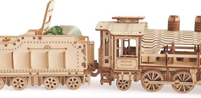 i-CHONY 3D Wooden Puzzle - DIY Mechanical Steam Train Model Kits - Wood Crafts Vehicle Building Model - Wooden STEM Brain Teaser Puzzle - Steam Train Birthday Gifts for Adults Teens Boys Girls