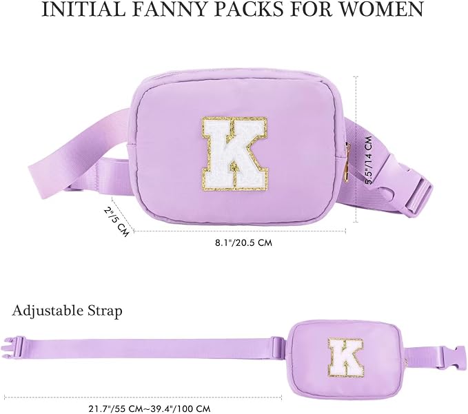 YOOLIFE Personalized Gifts - Cross Body Bag, Initial Belt Bag Purple Fanny Pack Crossbody Bags Travel Gifts