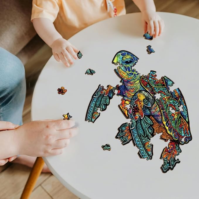 200 Piece Puzzles for Kids, 11.8x9.8 Inches Wooden Sea Turtle Jigsaw Puzzles, Ocean Turtle Puzzle for Family Game, Sea Animal Puzzle with Drawstring Bag and Gift Box for Birthday Gift