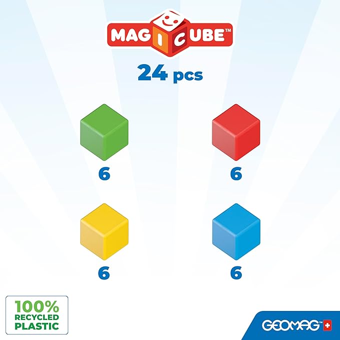 Geomag Magicube 24pcs Magnetic Blocks - Magnetic Building Blocks for Toddlers 1-3, Montessori Toys for 1+ Year Old, Autism Sensory Product, Magnets for Kids