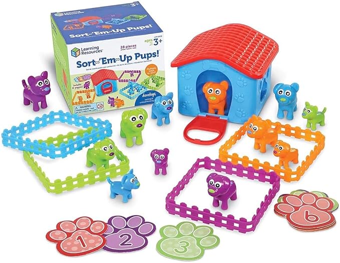 Learning Resources Sort-'Em-Up Pups, Sorting & Matching, 28 Pieces Ages 3+