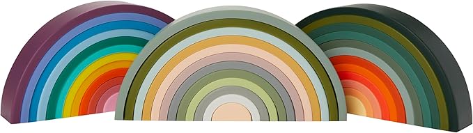 Silicone Rainbow Stacking Toy - Largest on The Market 12 Layer Montessori Toys for Toddlers Stacker Learning and Development Toy - Boho Baby Color (Soft Rainbow)