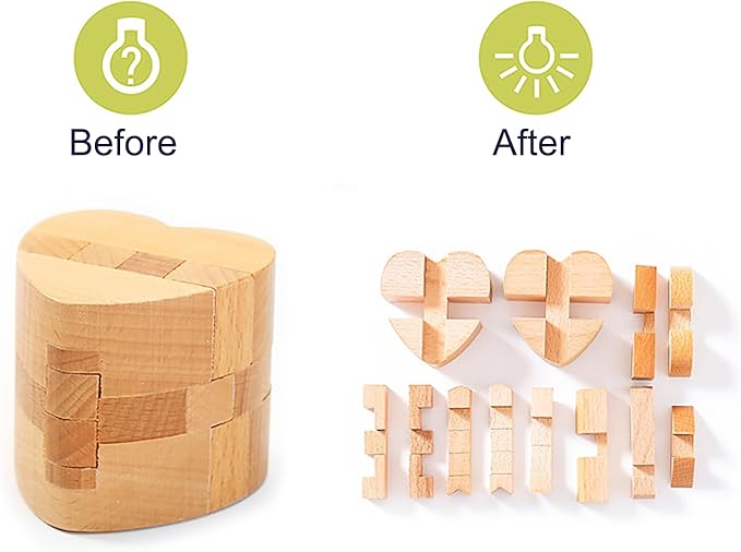 FantasyDay 9pcs Wooden Brain Teaser Puzzles, Interlocking Games for IQ Test, Intellectual 3D Assembling Educational Toy Set for Teens and Adults(9 Puzzle Set#D04)