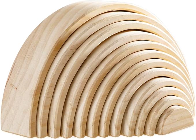 Wooden Rainbow Stacking Toy, 12 Piece Natural Wood Stacker, Extra Large Rainbow Stacking Toy, Nesting Puzzle Building Blocks Educational Toys for Kids Toddlers