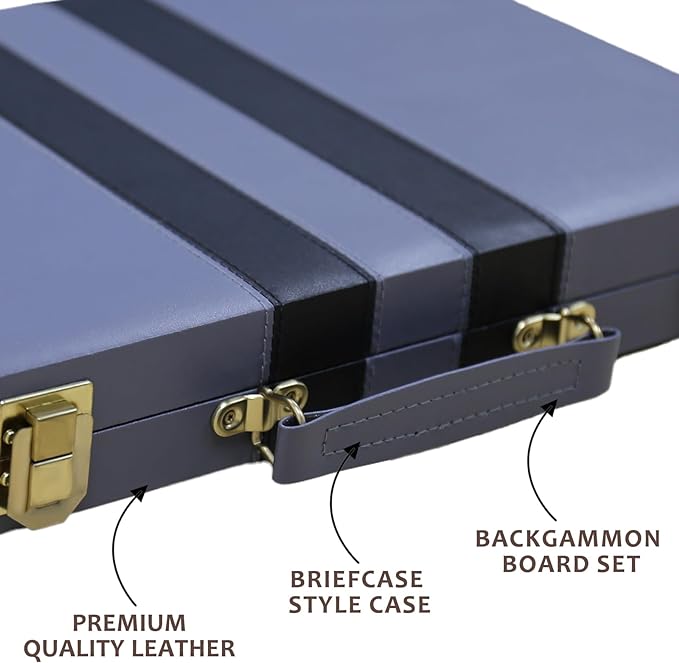 Backgammon Set - Classic Board Game with Premium Leather Case - Portable Travel Strategy Backgammon Game Set for Adults, Kids - Suitable as (11inch, Gray)