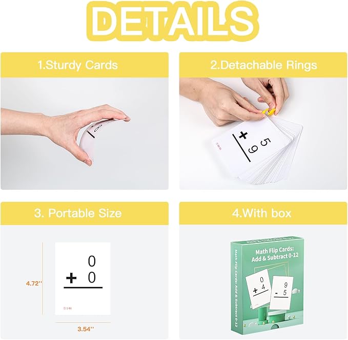 Addition Subtraction Multiplication and Division Flash Cards, Math Facts Flashcards 0-12, Math Manipulatives Games for Kindergarten, 1st, 2nd, 3rd, 4th, 5th, 6th Grade Kids Ages 4-12