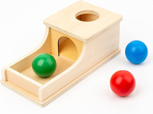 Busy edition Montessori Toys Object Permanence Box Soft Sound Wooden Baby Ball Drop Play for 6 Month 1 2 3 Year Old Toddlers Infant Early Age Toy (Red Green Blue)