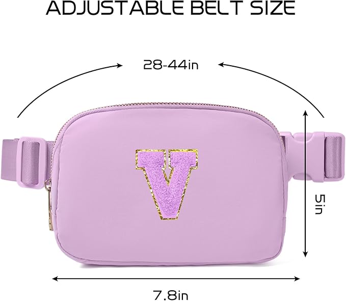Gitus Gifts for 8 9 10 11 12 Year Old Girls Belt Bag Fanny Pack Crossbody Bags with Initial Letter Patch Cute Stuff Birthday Gifts for Teen Girls Women Personalized Trend Stuff (Lavender-V)
