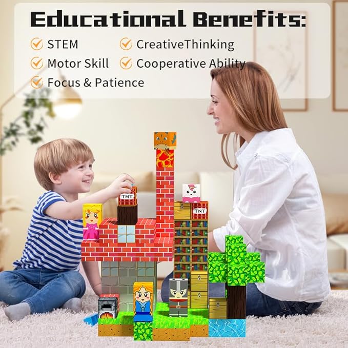 Magnetic Building Blocks for Kids, 150PCS Magnetic Blocks Cubes Toys Build My World Grassland Set, Sensory Stacking Toy Christmas Birthday Gifts for Boys Girls Age 3 4 5 6 7 8 9 10, 0.8" Large Size
