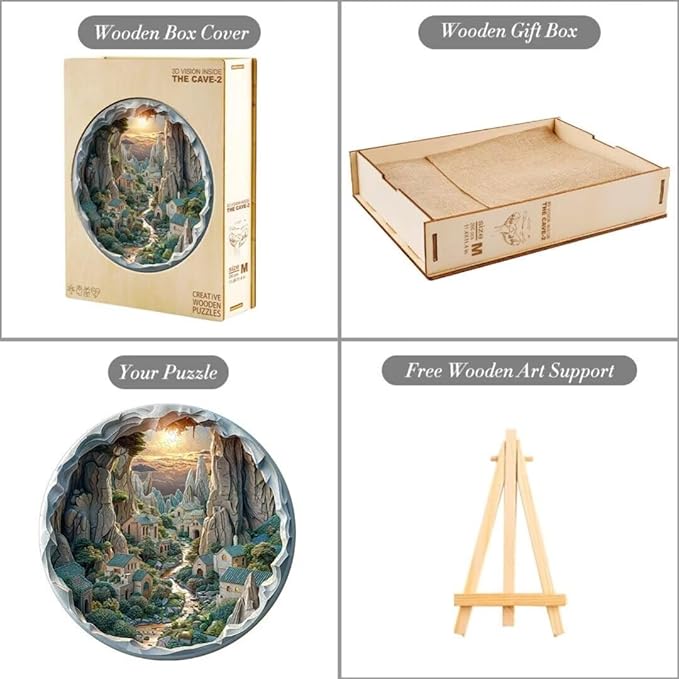 Wooden Puzzles Adults, 3D Cave Forest Puzzle 200 Pieces, Unique Animal Shaped Wood Challenging Jigsaw Puzzles Gifts for Adults, 11.4x11.3in