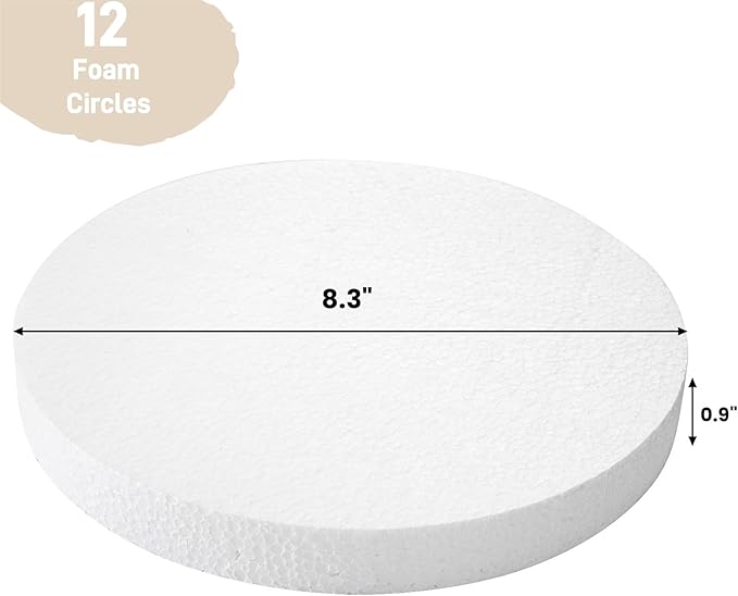ZOOFOX 12 Pack 8 Inch Foam Circles for Crafts, Round Polystyrene Disc for Arts and Crafts Supplies, Modeling, Sculpture, DIY Projects