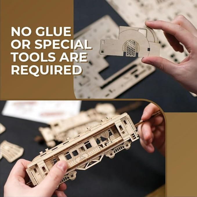 UGEARS 2.5D Framed Steam Express - Classic Train Wood Model Kit with Movable Wheels, Mechanisms & Doors – Steam Train Wooden Puzzle Model Kits for Adults - Home and Office Decor