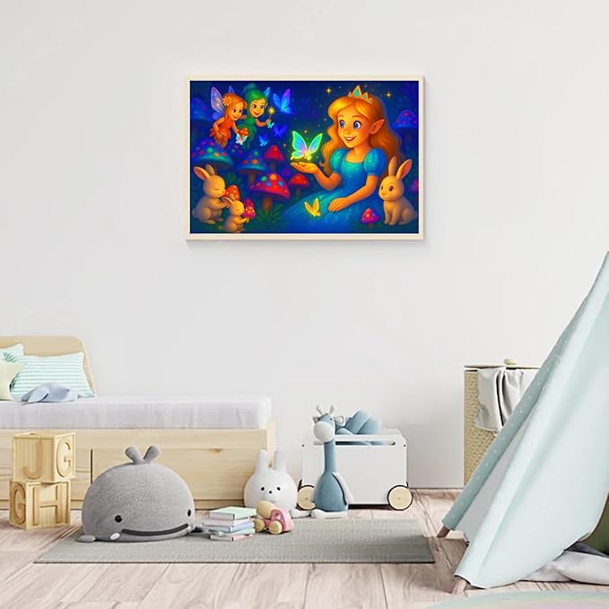 100-Piece Fairy Princess Puzzle for Kids Ages 4-6 6-8 8-10, Magical Forest Jigsaw with Elves, Bunnies & Glowing Butterflies –Educational Toys and Birthday Gift for Girls and Boys