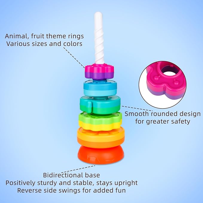 Educational Baby Spinning Stacking Toy, Stacking Rings Baby Toy, Montessori Learning Toys for Toddlers, Fine Motor and Sensory Toys for Kids, Gift for Baby Girls Boys Age 12+ Months