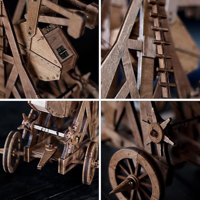 YAQUMW The Mini Counterweight Trebuchet with Four Wheels Europe Medieval Siege Weapon DIY 3D Wooden Puzzle Mechanical Model Kits STEM Projects Tabletop Toys