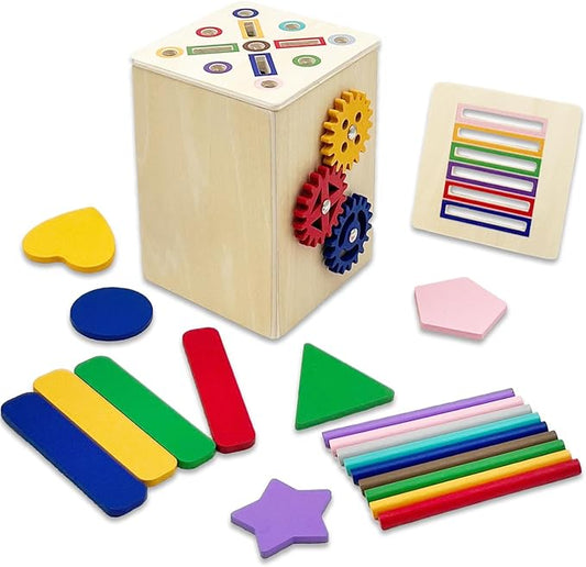 Wooden Montessori Baby Toddler Toys: 3 in 1Learning Fine Motor Skills Sensory Toys for Toddlers 3-5, Educational Color Sorting Preschool Learning Activities Boys Girls Gifts (2 in 1)