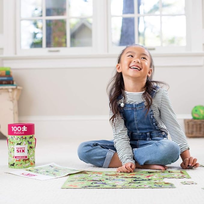 Crocodile Creek 100-Piece Jigsaw Puzzle for Kids Ages 5 and Up - Fun and Educational Table or Floor Puzzles - Storage Canister with Handle - Horses - 14” x 19” Finished