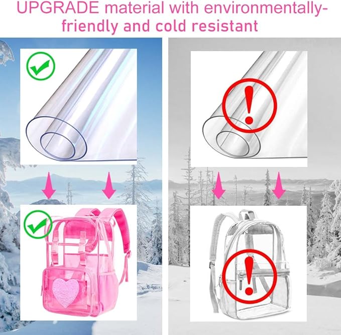 17" Sequin Clear Backpack for Girls - 3Pcs Sparkle Flip Design Stadium Approved Set, Gym/Concert Transparent Bookbag (Pink)