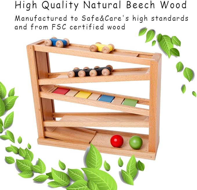 Wooden Ramp Racer. Race Track for Toddlers and 3 Wood Cars and 2 Balls,Toddler Toys for 1 2 3 Year Old Boy and Girl Gifts